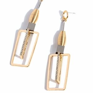 Paparazzi Gold and Silver Geometric Drop Earrings Clear the SQUARE Chandelier